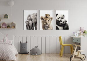 Retratos de animales bebé en habitación infantil