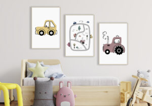 Decoración infantil con ilustraciones de vehículos