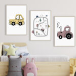 Decoración infantil con ilustraciones de vehículos