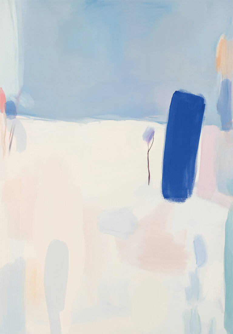 Obra Abstracta en Tonos Pastel con Toques Azules