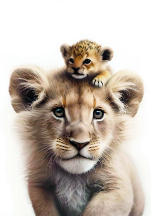 Retrato de Cachorros de León en Estilo Minimalista