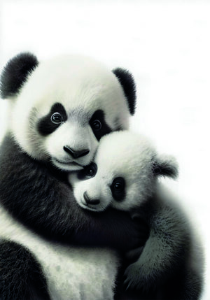 Abrazo Tierno de Panda y su Cría