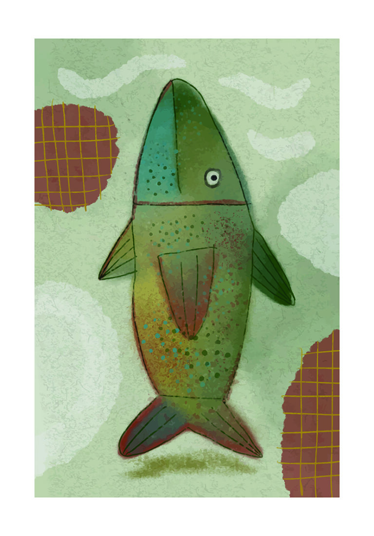 Arte Abstracto de Salmón en Colores Vivos