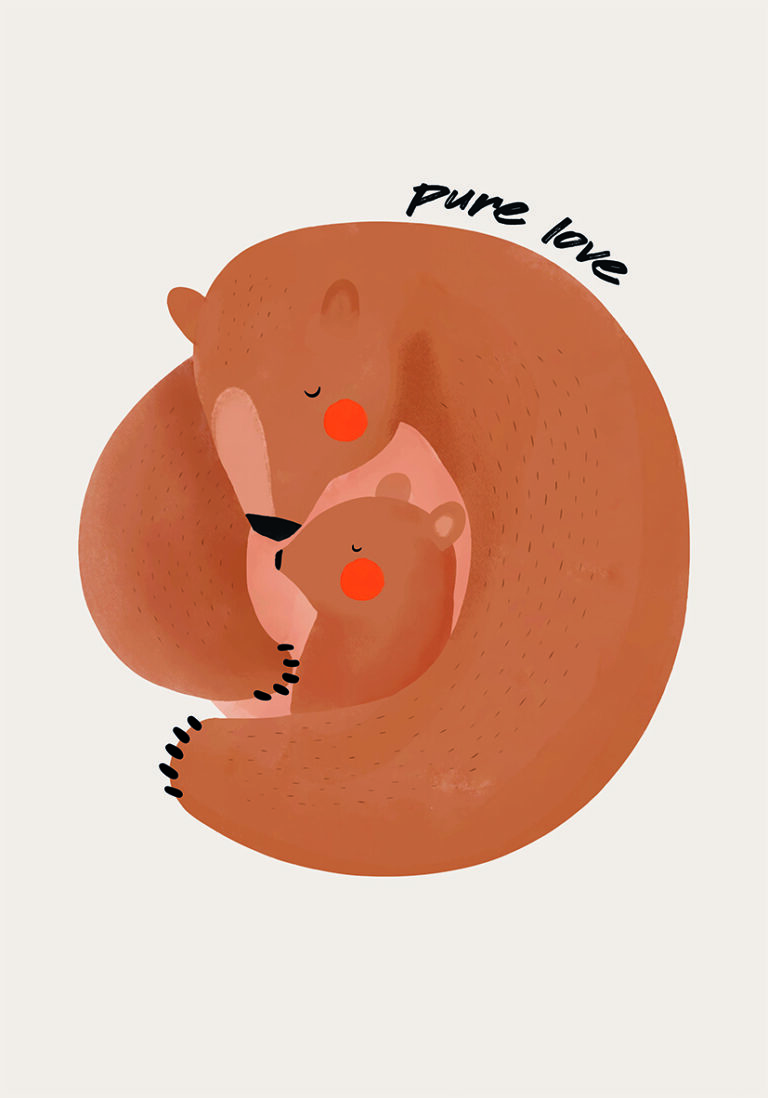 Osos Marrones Abrazados en Dibujo Ilustrado