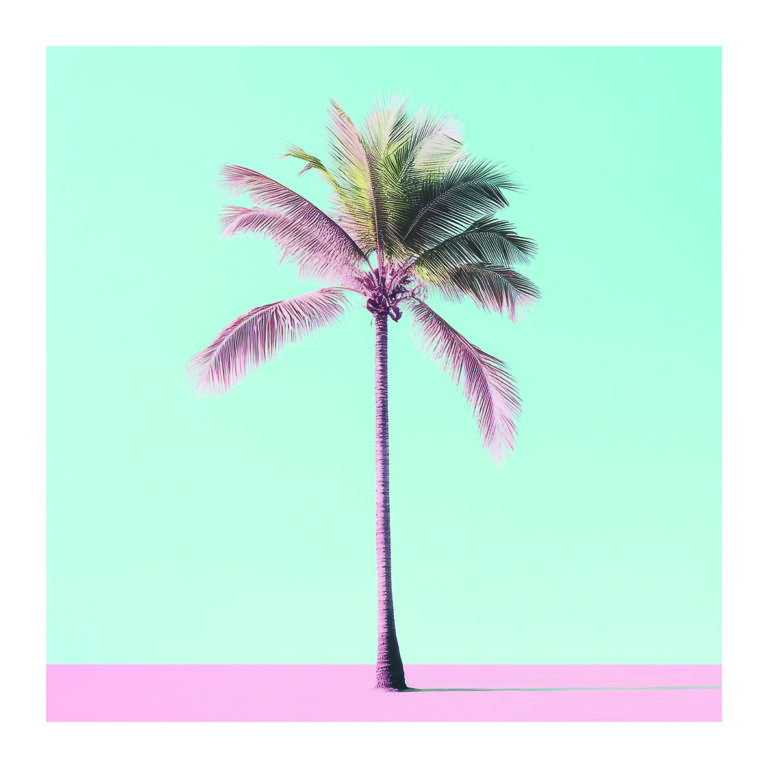 Palmera en Tonos Pastel sobre Cielo Azul