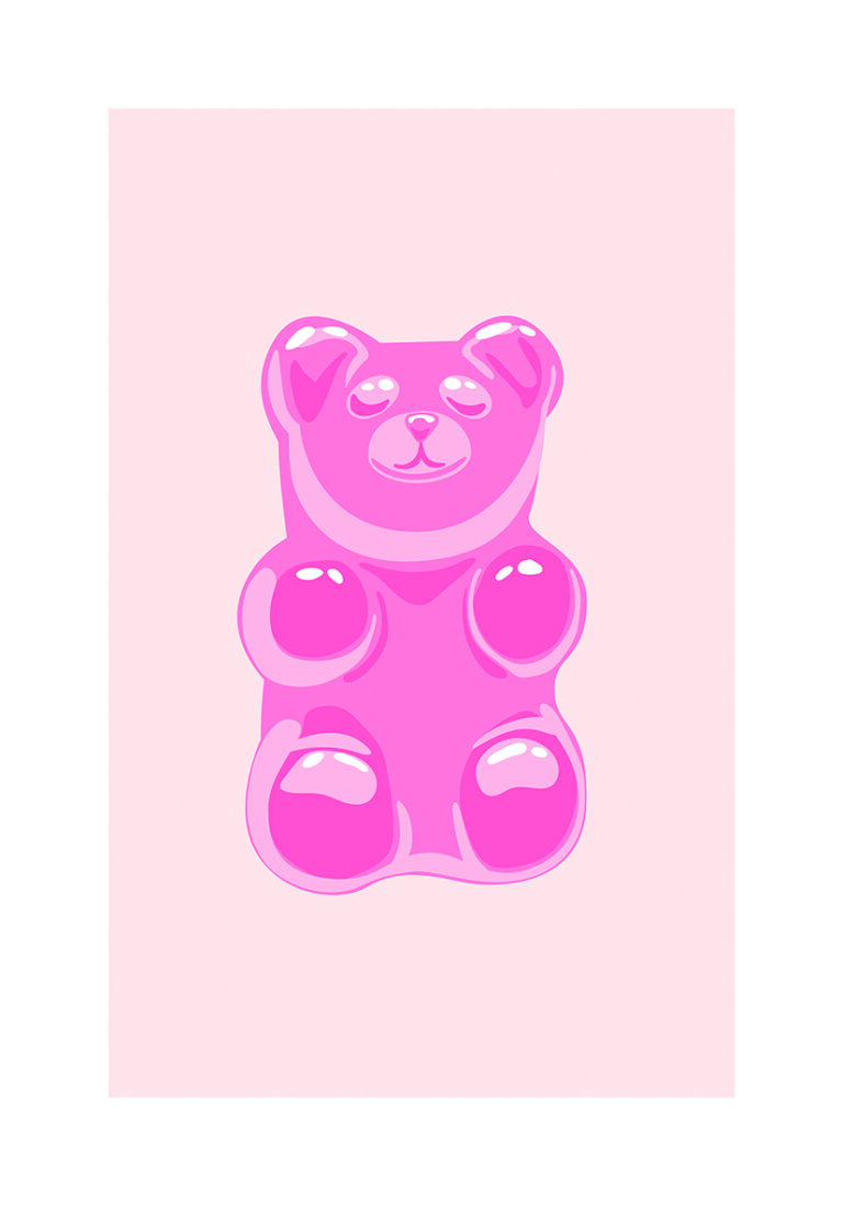 Ilustración Digital de Osito de Gelatina Rosa