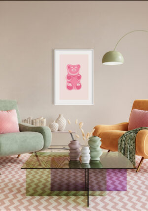 Ilustración Digital de Osito de Gelatina Rosa