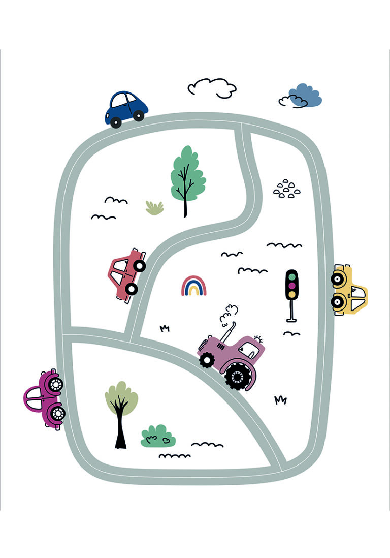 Ilustración Divertida de Coche con Arcoíris