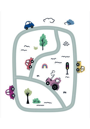 Ilustración Divertida de Coche con Arcoíris