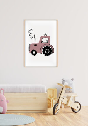 Ilustración Infantil de Tractor Rosa