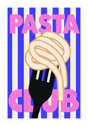 Diseño retro de pasta sobre fondo a rayas