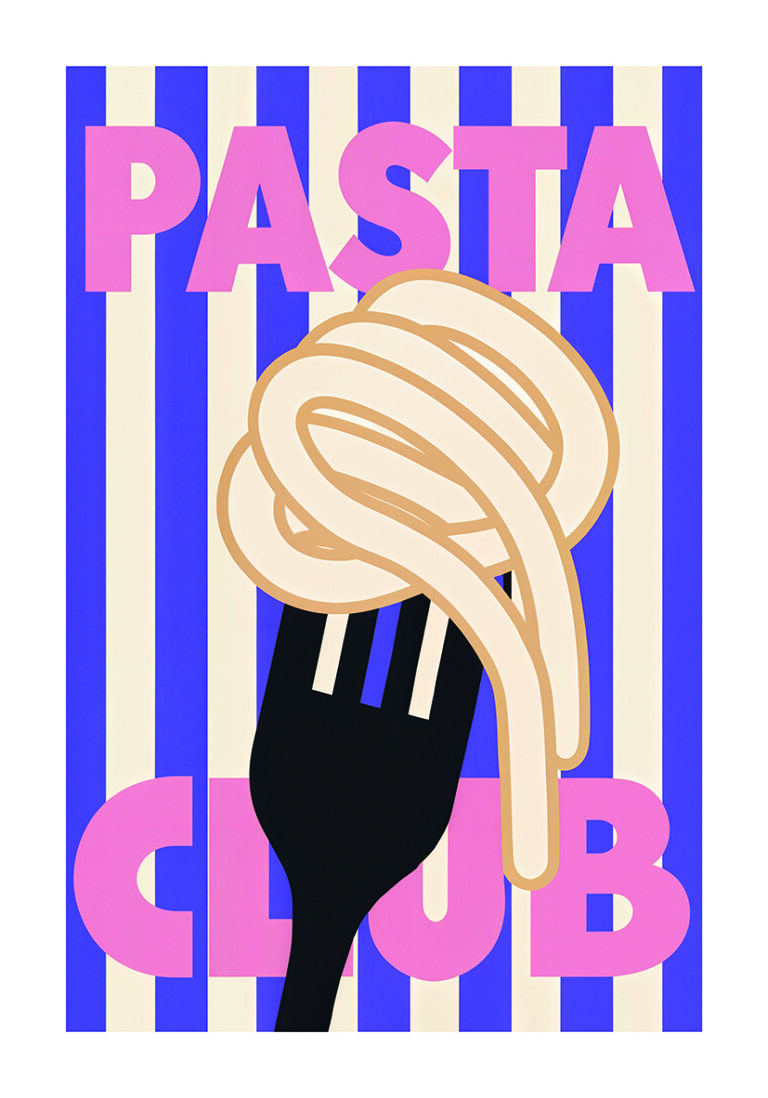 Diseño retro de pasta sobre fondo a rayas