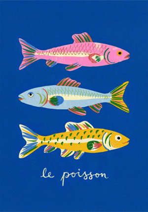 Peces ilustrados sobre fondo azul