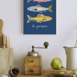 Peces ilustrados sobre fondo azul