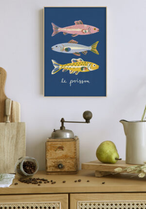 Peces ilustrados sobre fondo azul