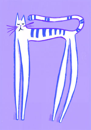Gato ilustrado con rayas moradas