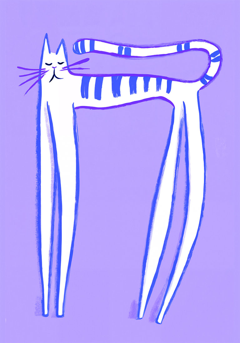 Gato ilustrado con rayas moradas