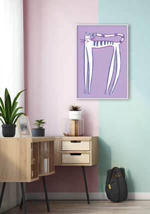 Gato ilustrado con rayas moradas