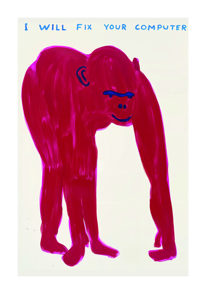 Ilustración lúdica de simio rosa