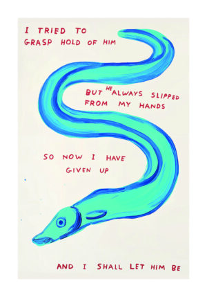 Anguila azul ilustrada con texto