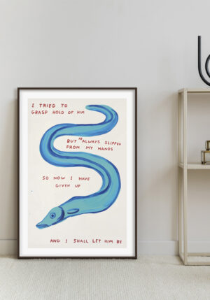 Anguila azul ilustrada con texto