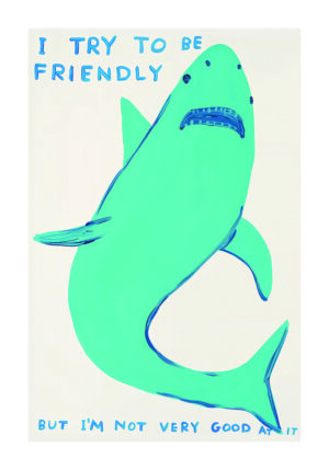 Tiburón simpático con mensaje ilustrado