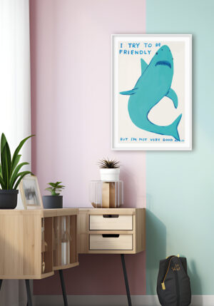 Tiburón simpático con mensaje ilustrado