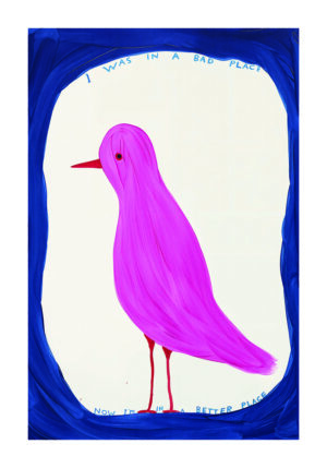 Pájaro rosa en composición artística