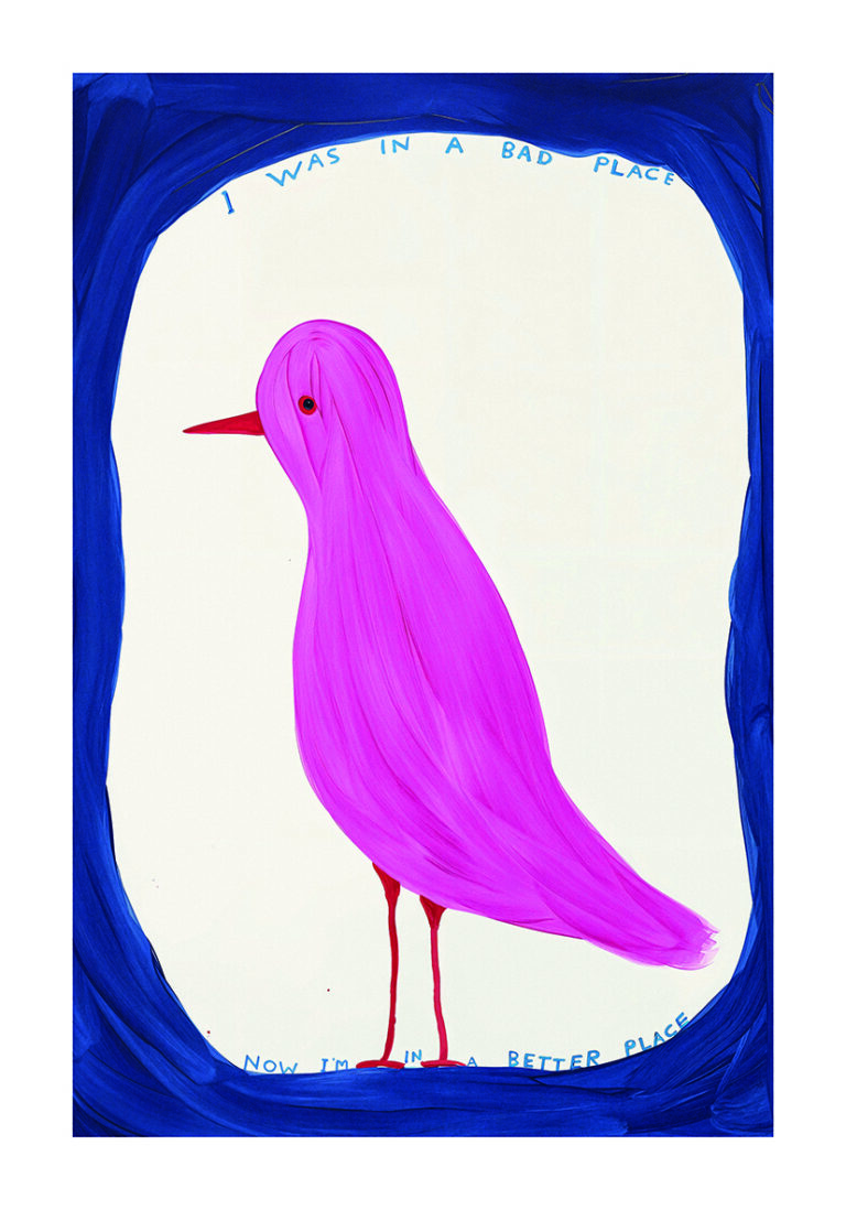 Pájaro rosa en composición artística