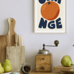 Tipografía ilustrada con fruta naranja