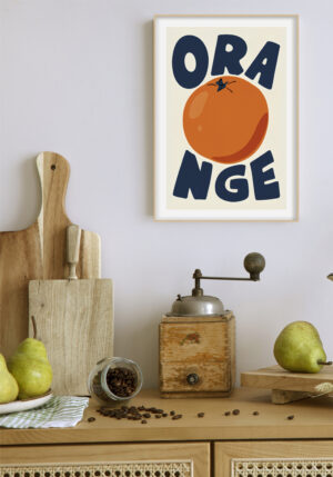 Tipografía ilustrada con fruta naranja