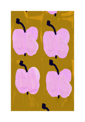 Manzanas rosas sobre fondo amarillo