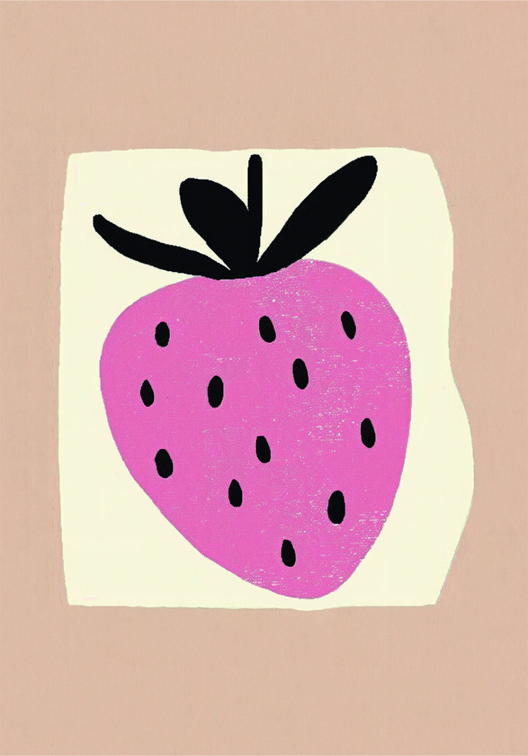 Ilustración minimalista de fresa rosa