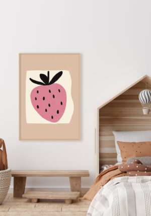 Ilustración minimalista de fresa rosa