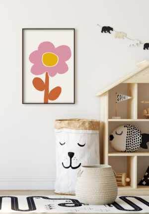 Flor rosa en arte minimalista