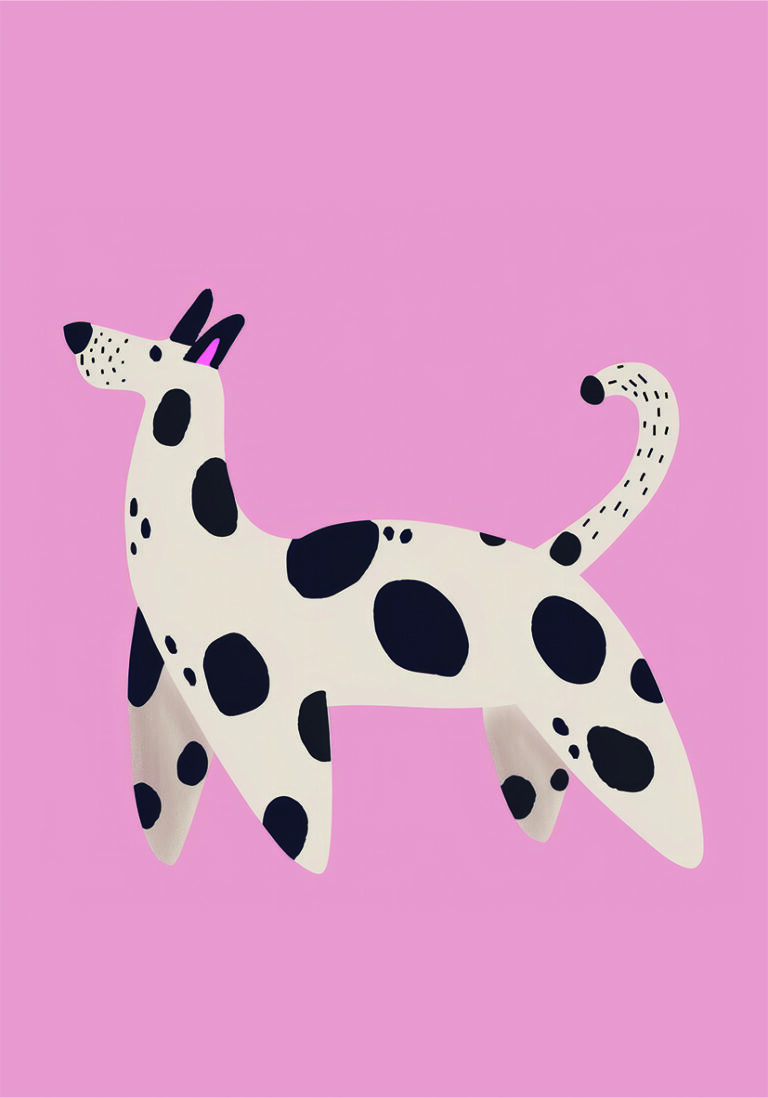 Dálmata colorido sobre fondo rosa