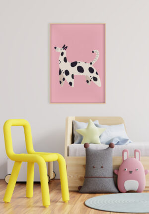 Dálmata colorido sobre fondo rosa