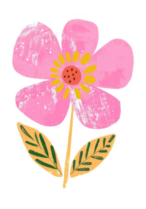 Flor rosa con hojas texturizadas