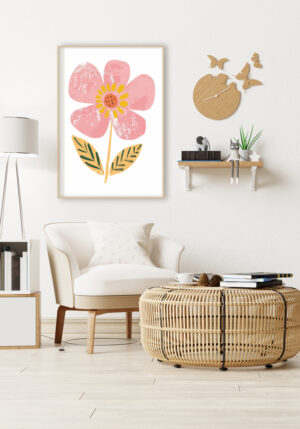 Flor rosa con hojas texturizadas