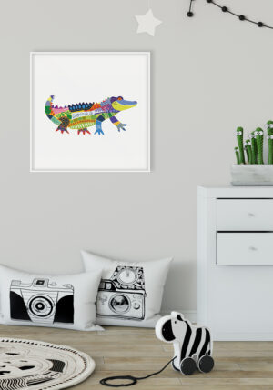 Cocodrilo ilustrado en tonos vibrantes