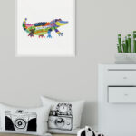 Cocodrilo ilustrado en tonos vibrantes