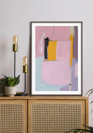 Lienzo abstracto en rosa y amarillo