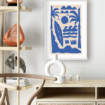 Lámina decorativa ilustrada en azul con inspiración mediterránea