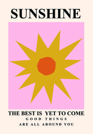 Lámina decorativa con sol amarillo y mensaje Sunshine en estilo retro