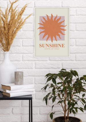 Lámina decorativa con sol naranja y mensaje Sunshine State of Mind