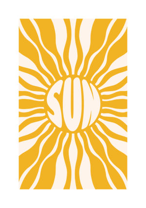 Lámina decorativa con sol y rayos amarillos en estilo gráfico