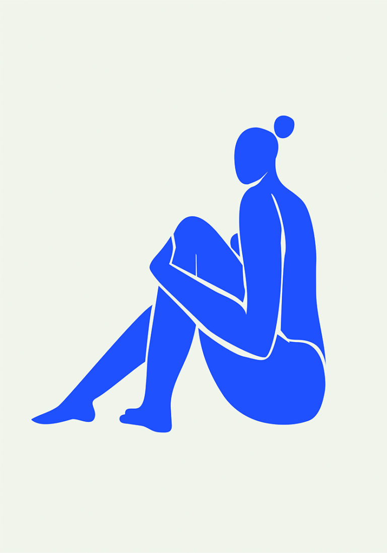 Figura Sentada en Silueta Azul Minimalista