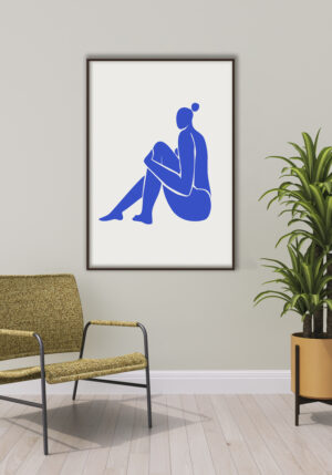 Figura Sentada en Silueta Azul Minimalista