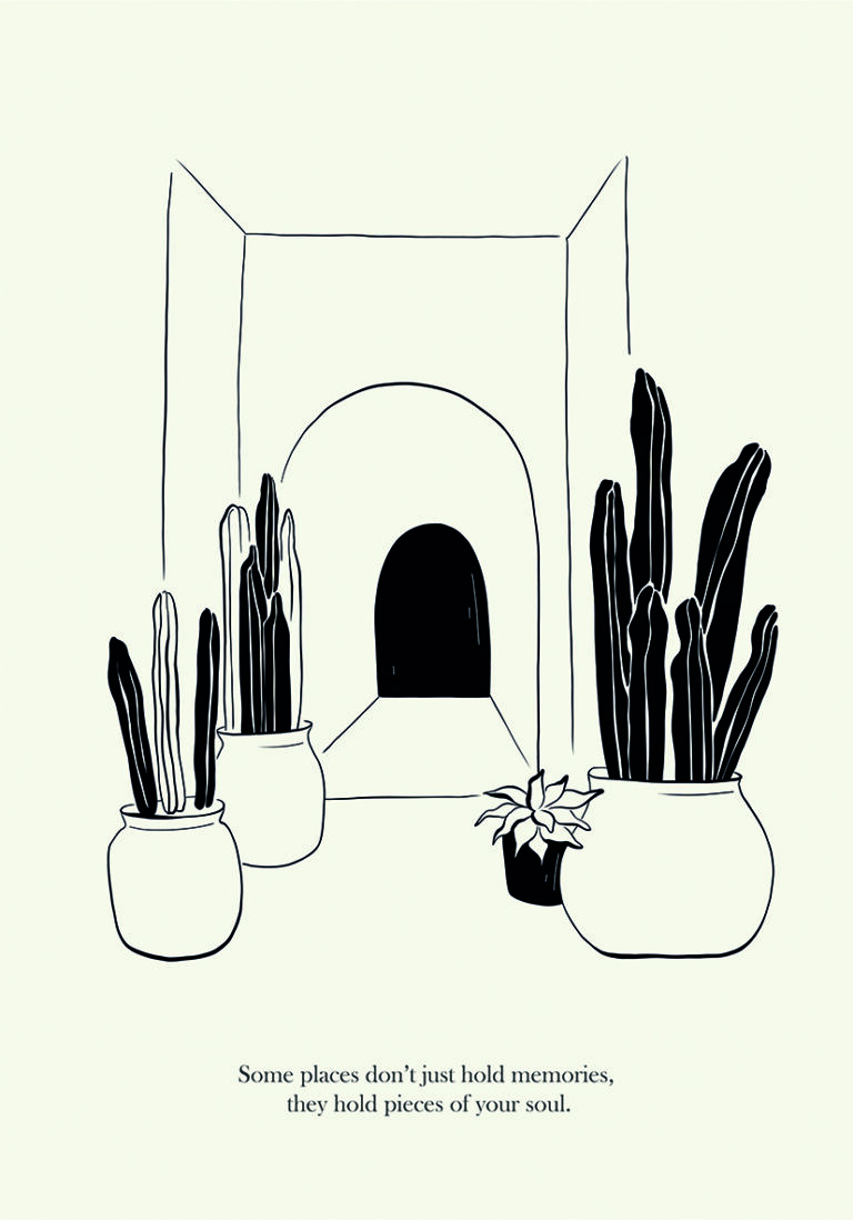 Boceto Botánico Minimalista con Arco