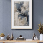 Pintura Abstracta en Azul y Beige